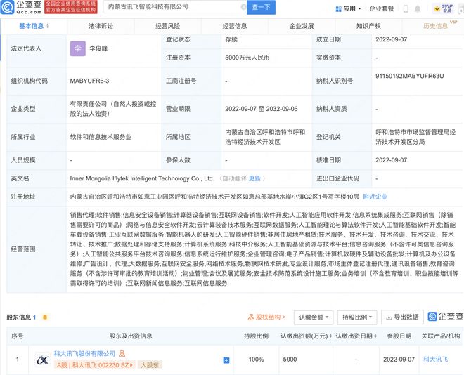 科大訊飛布局內蒙古，設立子公司專注人工智能理論與算法軟件開發